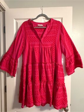 Devotion TWINS Bright Pink Tiered Boho Dress LARGE